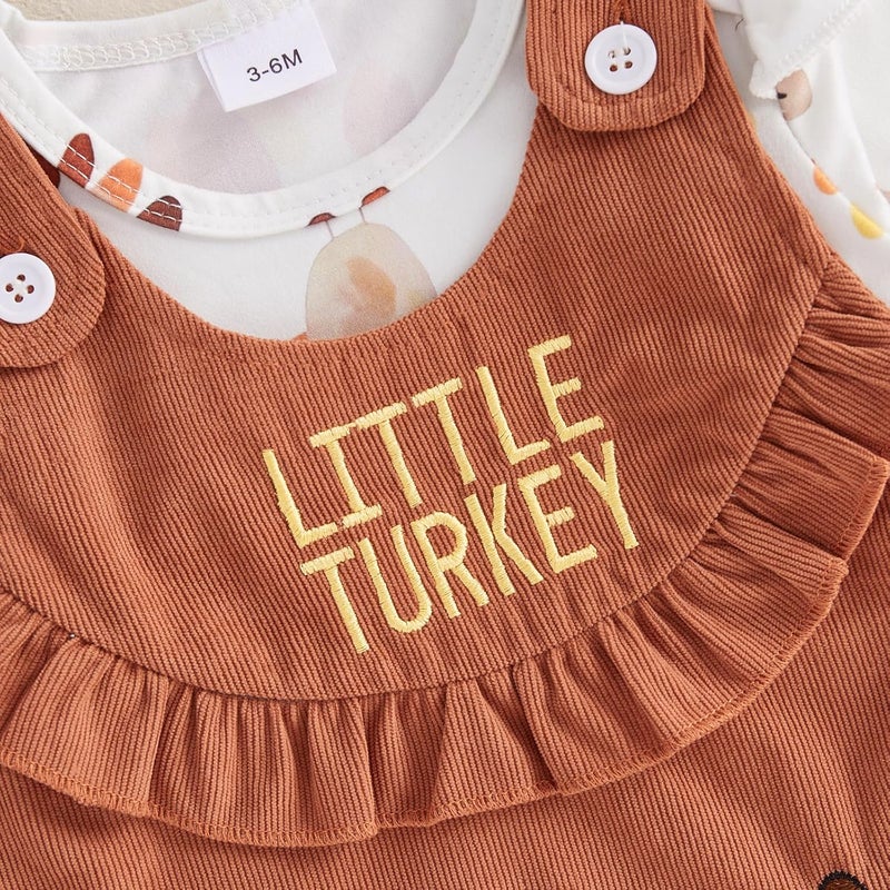Socutebabe My First Thanksgiving Baby Girl Outfit Newborn Turkey Romper And Corduroy Skirt Little Turkey Dress Outfits - Image 4